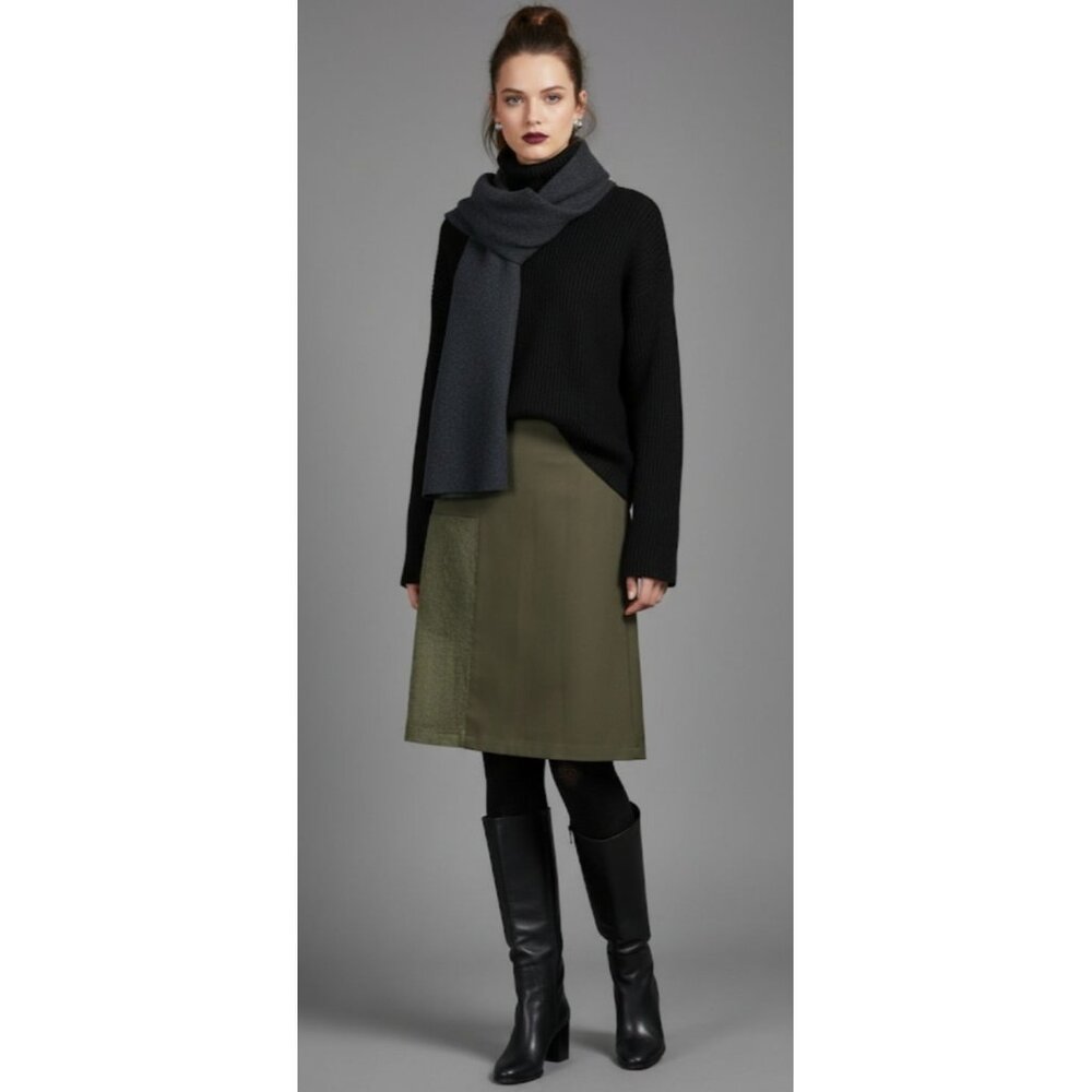 Jill Stuart Women's Chic Army Green Wool Sheer Accent Panel Skirt Size 4